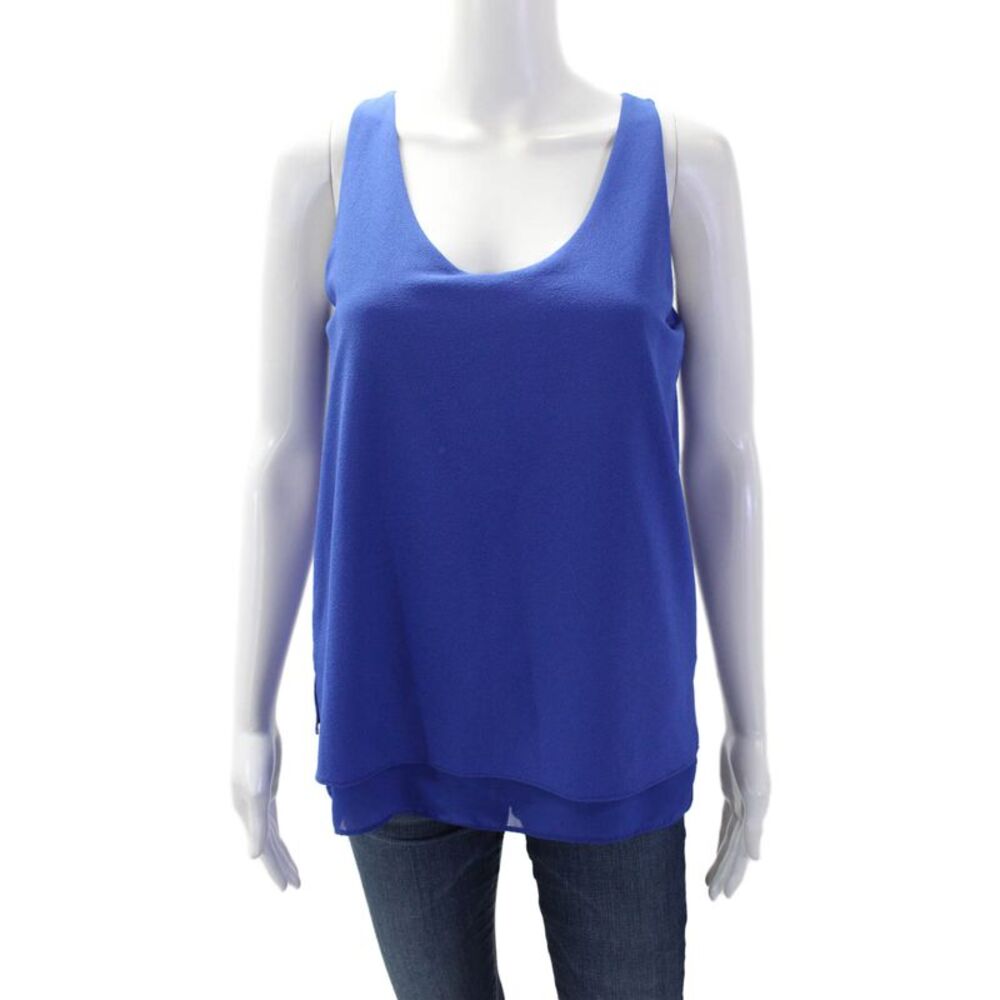Cooper & Ella Women Blue Solid Polyester Round Neck Tank Size S